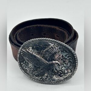 Western Leather Belt With Eagle Buckle Brown Not Marked